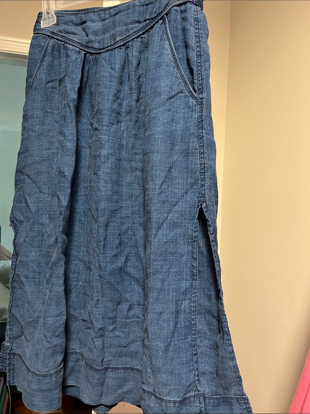 Wilfred Indigo Denim Maxi Skirt with Side Slit